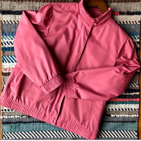London Fog Jackets & Blazers - Vintage 80s London Fog Pink Collared Bomber Jacket